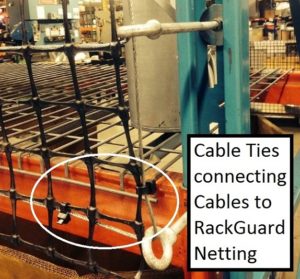 Cable Ties Connecting Cables to RackGuard Netting