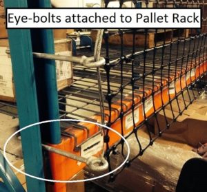 Eye-Bolts attached to Pallet Rack